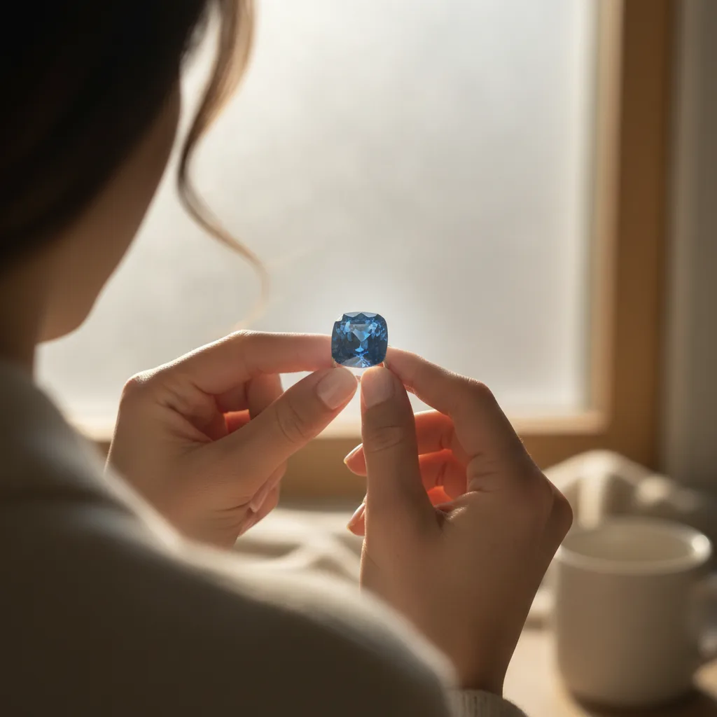Bague saphir bleu royal sertie en entourage de diamants sur or blanc