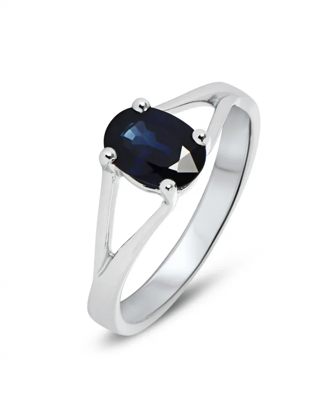 Bague Saphir Bleu Ovale 8x6mm en Or Blanc 750 pour femme - Bijoux Trabbia Vuillermoz