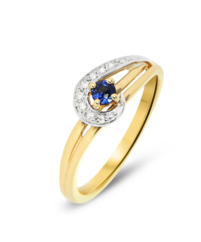 Bague Saphir Bleu Rond 3mm et Diamants en Or Jaune 750 pour femme - Bijoux Trabbia Vuillermoz